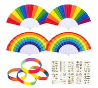 Abanicos de Arcoíris, 18 Piezas Accesorios del Orgullo LGBTQ, 4 Pulsera Arco Iris, 10 Arco Iris Tatuajes Temporales, Gay Pride Arcoíris Abanico, Decoraciones para Mes del Desfiles del Orgullo