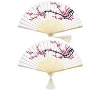 Abanicos de mano Hotop, diseño de bambú ahuecado con borlas, 2 unidades