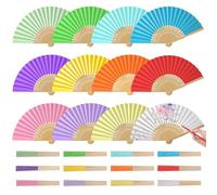Abanicos de Mano Plegables de Bambú Abanicos de Papel Multicolor Paper Fans para Decoraciones de Bodas Fiestas Bailes Regalo de Bricolaje 12 Piezas