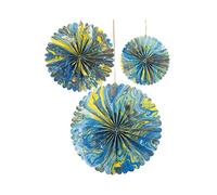 Abanicos de papel azul mármol, decoraciones reutilizables para fiestas, discos redondos para cumpleaños, decoración de pared de boda, paquete de 3