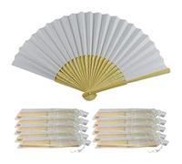 Abanicos de papel y bambú para regalo de boda (10 unidades), Blanco