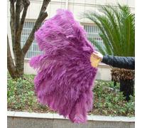 Abanicos de plumas de avestruz grandes naturales, color rojo, 13 huesos, 90/130 cm, plegables, para mano izquierda y derecha, para carnaval, escenario, accesorios de actuación, 44 plumas, color mora