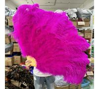 Abanicos de plumas de avestruz grandes y esponjosos de 70 cm, 100 cm y 130 cm. Abanicos de plumas de mano para carnaval, danza del vientre, ópera, accesorios de actuación. 04 rosa rojo. 130 cm. 1 un