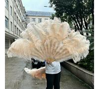 Abanicos de plumas de avestruz grandes y esponjosos de 70 cm, 100 cm y 130 cm. Abanicos de plumas de mano para carnaval, danza del vientre, ópera, accesorios de actuación. Color champán, 70 cm, 1 un