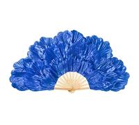 Abanicos de Seda para Danza del Vientre, Etapa de desempeño Props Bailing Silk Fan Belly Dance Dancing Peony Pétalos de Flores Grandes de Doble Cara(Blue,Right- Fan)