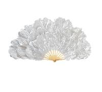 Abanicos de Seda para Danza del Vientre, Etapa de desempeño Props Bailing Silk Fan Belly Dance Dancing Peony Pétalos de Flores Grandes de Doble Cara(White,Right- Fan)