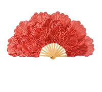 Abanicos de Seda para Danza del Vientre, Etapa de desempeño Props Bailing Silk Fan Belly Dance Dancing Peony Pétalos de Flores Grandes de Doble Cara(Red,Right- Fan)