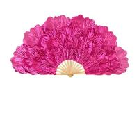 Abanicos de Seda para Danza del Vientre, Etapa de desempeño Props Bailing Silk Fan Belly Dance Dancing Peony Pétalos de Flores Grandes de Doble Cara(Rose Red,Right- Fan)