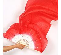 Abanicos de Seda para Danza del Vientre, Party Belly Dance Professional Reutilizable Portátil Portátil Etapa Accesorios Colorido Velo Largo Ventilador de Seda(Red)
