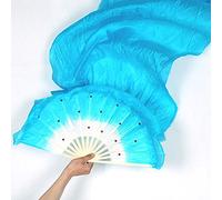 Abanicos de Seda para Danza del Vientre, Party Belly Dance Professional Reutilizable Portátil Portátil Etapa Accesorios Colorido Velo Largo Ventilador de Seda(Blue)