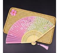 Abanicos Españoles, Abanico De Mano Plegable Elegante Abanico De Seda De Flores De Cerezo Con Borla Rosa Verde Dos Colores Abanico De Bambú Hecho A Mano Abanico Chino Japonés Para Baile Regalo De