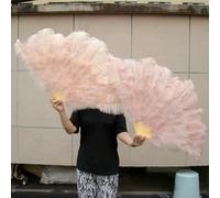 Abanicos grandes de plumas de avestruz, 13 barras, color verde menta, plegables, para carnaval, fiestas, festivales, ópera, accesorios de decoración, 25 unidades, cuero rosa, 1 unidad pequeña, 1 uni