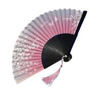 Abanicos plegables de bambú, Abanico plegable manual con mango de madera de bambú, borla de tela for danza y decoración del hogar, Multicolor(Color6)