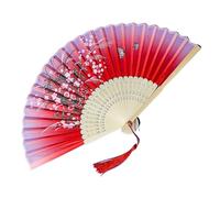 Abanicos plegables de bambú, Abanico plegable manual con mango de madera de bambú, borla de tela for danza y decoración del hogar, Multicolor(Color4)