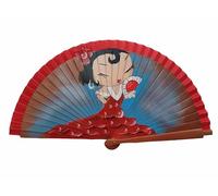 Abanicos Taberner Abanico de mano pintado a mano, 21 cm, diseño de flamenca bailaora, rojo