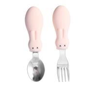 Abaodam 1 Juego cuchara comida entrenamiento cubiertos infantiles cucharas aprendizaje bebe cucharas acero inoxidable cuchara y tenedor entrenamiento mostrada mango corto bebé