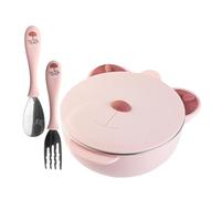 Abaodam 1 Juego plato llano de acero inoxidable placas de succión para bebés mantener el recipiente caliente recipientes de comida para bebés vajilla tazón de comida red niño Reutilizable