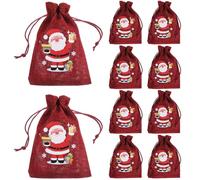 Abaodam 10 Piezas Bolsa de Obsequio de Navidad con Cordón Bolsas Navideñas Tipo Saco de Arpillera para Fiestas Color Rojo