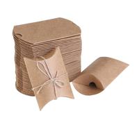 Abaodam 150 Piezas Cajas de Papel Kraft para Regalo con Cuerda Cajas Almohada Plegables para Dulces Joyas y Detalles Boda Elegantes y Versátiles para Fiestas y Navidad