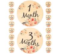 Abaodam 18 Piezas Tarjetas Mensuales de Madera para Bebés Diseño de Flores, Accesorios para Fotografía y Decoración, Señal de Crecimiento para Recién Nacidos Beige