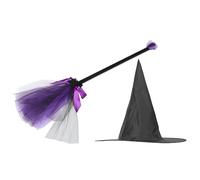Abaodam 1juego Sombrero y Escoba De Bruja De Halloween Disfraz De Bruja Para Fiestas Accesorios De Halloween De Vuelo Mágico Único