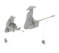 Abaodam 2 Figuras de Pescadores Sentados de Arenisca para Decoración de Peceras y Micropaisajes, Diseño Realista y Ahorro de Espacio para Oficinas y Jardines