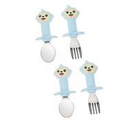 Abaodam 2 Juegos 2 Piezas tenedor cuchara tenedor infantil cuchara de silicona para comida de bebé mostrada vajilla para niño bebé cucharas tenedores mango corto cuchara de práctica