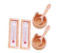 Abaodam 2 Juegos Accesorios de Sauna para Casa de Muñecas Kit Miniatura con Termómetro y Cubo Decoración Veraniega Resina para Escenas de SPA y Baños Complementos para Habitación Miniatura