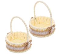 Abaodam 2 Piezas Cesta de Almacenamiento Tejida Mini de Cuerda de Papel y Yute, con Asa, Canasta Pequeña de Imitación Ratán, Rosa, para Joyería y Papelería, Viaje y Actividades al Aire