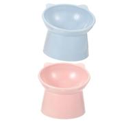 Abaodam 2 Piezas Comedero para Gatos de Plástico Antivuelco con Diseño Inclinable para Comida y Agua para Mascotas Color Rosa y Azul
