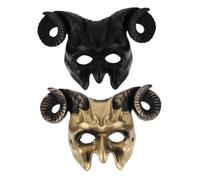 Abaodam 2 piezas Máscara Terror Halloween con Cuernos de Buey Realistas Media Cara Ligera y Transpirable para Cosplay y Mascarada Dorado y Negro