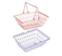 Abaodam 2 Piezas Mini Cesta de Compras de Metal con Asa Pequeño Contenedor Portátil para Juguetes Snacks y Imaginativo para Niñas