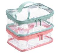 Abaodam 2 Piezas Neceser de Viaje de PVC Transparente para Cosméticos | Bolsa Organizadora Compacta, Uso en Viaje y Camping, Rosa o Verde, para Cepillo y Toallitas