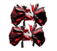 Abaodam 2 Piezas Pompones Metálicos de Animadora Pequeños 5 Pulgadas, 2 Unidades en Rojo y Negro, Accesorios para Equipo de Porristas para Niñas, Pompones de Alegría Brillantes para Baile