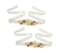 Abaodam 2piezas Cinturón De Maternidad Flores y Brillantes Sash Para Shower y Revelación De Género Beige Accesorio Chic Para Mamás Embarazadas