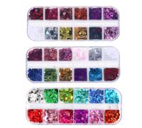 Abaodam 3 Cajas Lentejuelas Brillantes para Uñas, 3 Cajas, Purpurina Decorativa, Adhesivas, Diseño de Alas y Corazón, para Manicura, Manualidades y Relleno de Epoxi