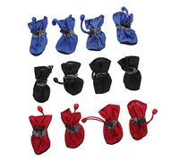 Abaodam 3 Juegos Botas de Lluvia para Perros Set de Botas Impermeables Ajustables y Antideslizantes Protector de Patas para Mascotas para Días Lluviosos Rojo Negro y Azul