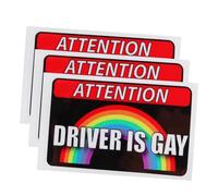 Abaodam 3 Pegatinas Reflectantes para Coches 11x7 Cm Mensaje Attention Driver Is Gay, Calcomanías Divertidas y Coloridas, Resistentes al Agua y Sol, Decoración LGTB para Vehículos