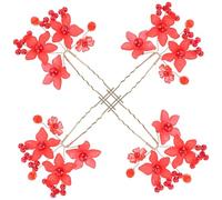 Abaodam 4 Horquillas Cabello Flores Rojas de Acrílico y Metal, Accesorios Vintage Fáciles de Combinar para Novias y Mujeres en Citas y Eventos