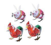 Abaodam 4 Piezas Conejo De Hojalata Juguete del Conejito De Pascua Juguete De Relojería Animal Juguete De De Cuerda Coche Mecánico Antiguo Hoja De Hierro Bebé Niño Pequeño