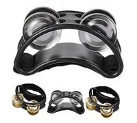 Abaodam 4 Piezas Panderetas para Pies Doble con Cascabeles Metálicos Instrumento de Percusión Acústico para Músicos y Viajeros de Negro con Dorado