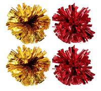 Abaodam 4 Pompones de Animadora Grandes en Rojo y Dorado, Accesorios Ligeros para Fiestas y Eventos Deportivos, Flores de Mano para Porristas, Suministros para Animación y Baile