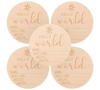 Abaodam 5 Letreros De Anuncio De Bebé De Madera Letrero De Hola Mundos Para Recién Nacidos Letrero Con El Nombre Del Bebé De 4 Pulgadas Tarjetas De Hitos Discos Para Accesorios