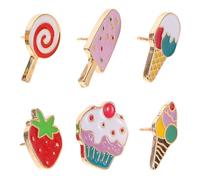 Abaodam 6 Piezas Broches de Aleación con Diseño de Postres de Verano Pins de Solapa de Dibujos Animados con Helado Fresa y Chupachups Accesorios Divertidos para Mujer y Decoración
