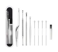 Abaodam 8 piezas Kit de Herramientas Acero Inoxidable para Limpieza y Masaje de Oídos con Pinzas y Cucharas Antideslizantes Set Portátil para Eliminación Segura de Cerumen