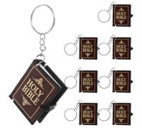 Abaodam 8 Piezas Llavero Biblia Miniatura de Metal y Papel en Forma de Libro, Obsequio Religioso Firme y Estético para Comunión o Cumpleaños