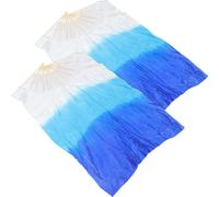 Abaodam Abanico de Baile para Mujer de Tela Degradada en Tonos Claros y Azul, Abanico Largo de 1,2 Metros para Danza del Vientre, Accesorio Ligero y Plegable para Presentaciones Escénicas