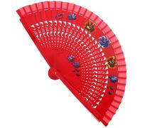 Abaodam Abanico Plegable Grande de Madera Rojo Patrón Hueco Doble Cara Abanico de Mano Decorativo para Danza Gitana y Eventos Elegantes Decorativos para Aficionados Españoles