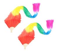Abaodam Abanicos de Velo de Seda para Danza del Vientre 1,2 M, Par 2 Piezas, Abanicos Largos con Mango de Bambú, Color Arcoíris Degradado de 5 Colores, Accesorio Ligero para
