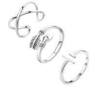 Abaodam Anillo Abierto Ajustable de Dedo Simple y Decorativo de Cobre para Mujer, Set de 3 Piezas, Estilo Moderno para Fiesta y Graduación, Tamaño 1.73X1.73X1.00 CM